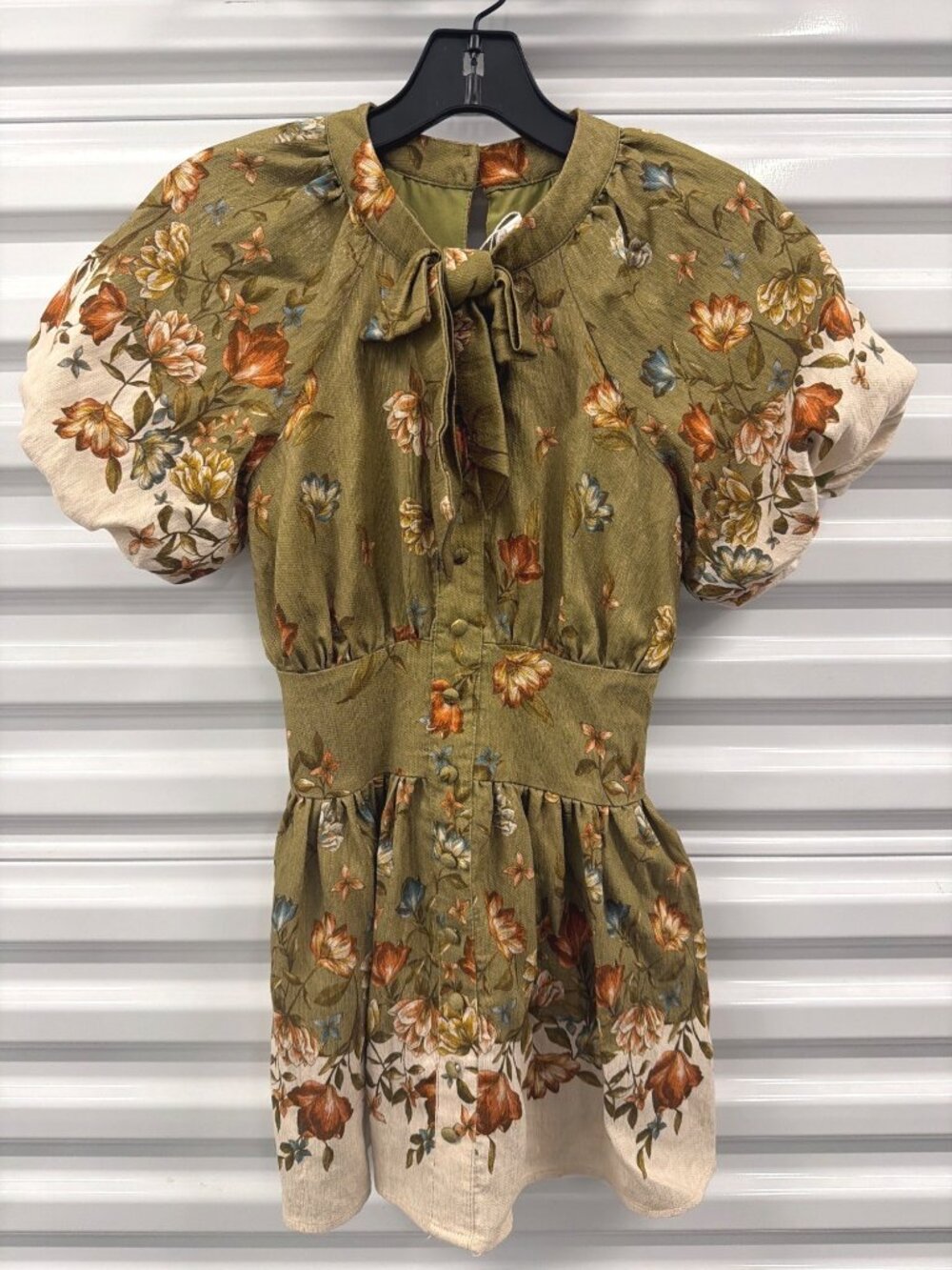 GB Girls Floral Mini Dress Green Cream Girls Size 5